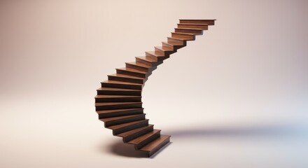 A contemporary spiral staircase curves elegantly against a muted, light colored backdrop.