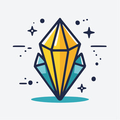 Illustration of a yellow crystal with two smaller blue crystals behind it.