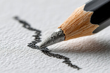 Minimalist pencil graphite smear with sharp erased line on white paper for creative process