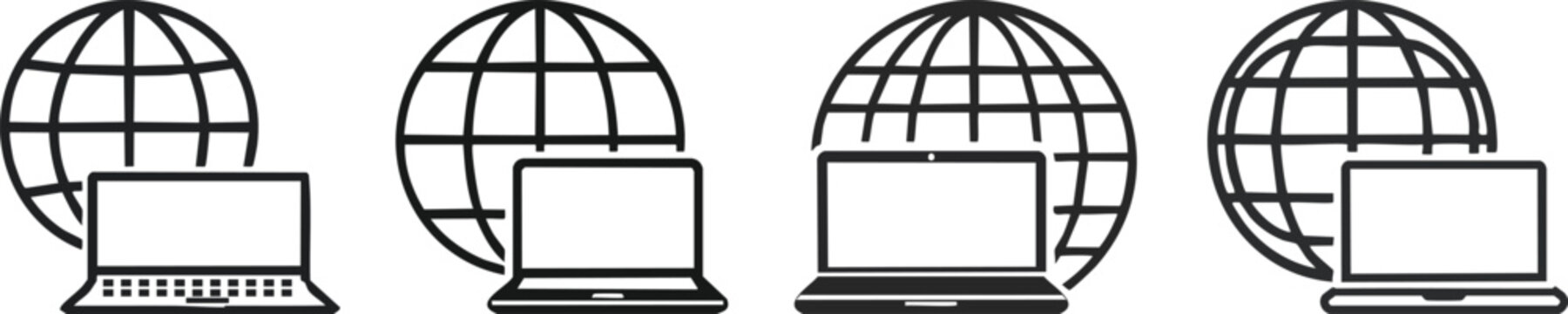 Black outline icon laptop beside globe global remote access technology concept worldwide connectivity digital symbol