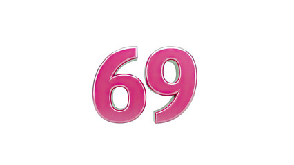 3D Pink Number 69 with Metallic Border on transparent background