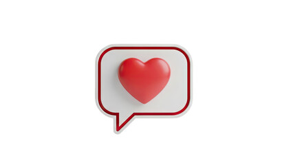 3D red heart inside a speech bubble on transparent background