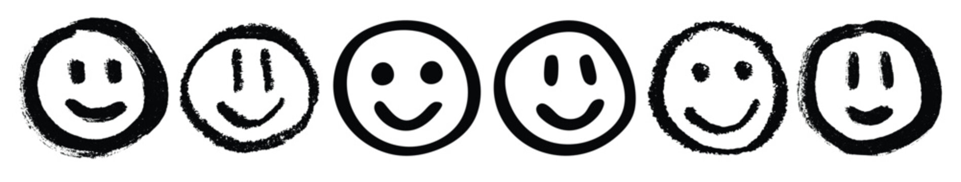 Set of simple hand drawn happy emoji Smile face doodle Single element for print, web, design, decor