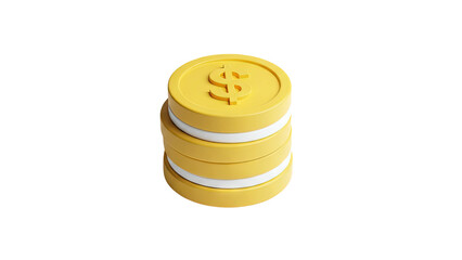 3D Stack of yellow coins with dollar sign on transparent background