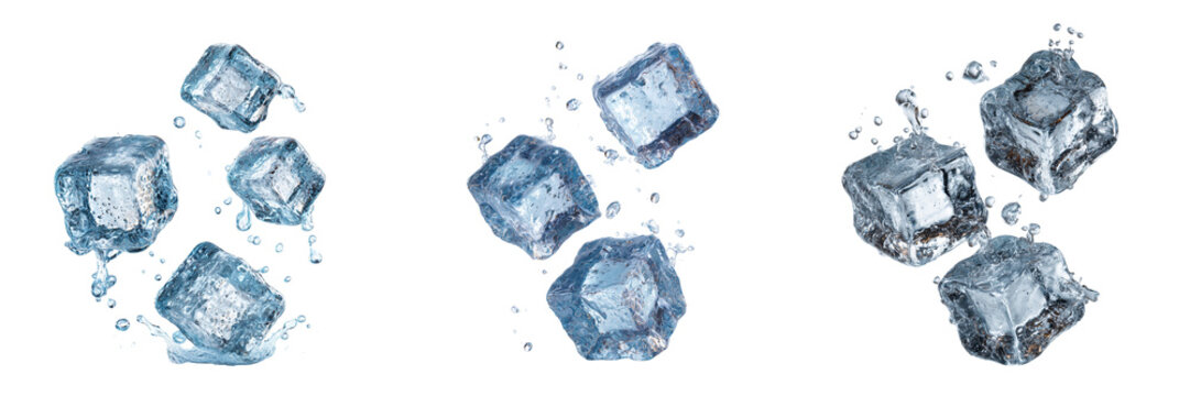 Ice cubes splashing water isolated on a transparent background 1
