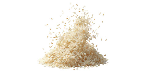 Pile of white rice grains isolated on a transparent background