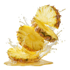Pineapple Slices Splashing Juice isolated on a transparent background