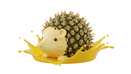 A creative image featuring a durian fruit and pineapple with splashing juice