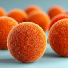 Abstract orange fuzzy spheres macro background with soft texture and depth