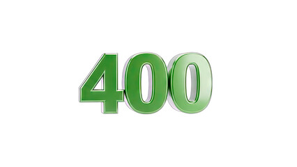 3D Green 3D Number 400 on transparent background