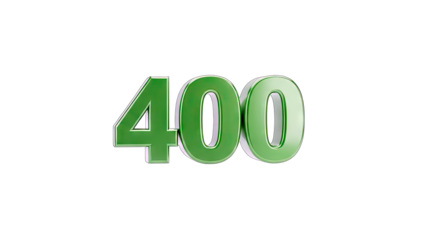 3D Green 3D Number 400 on transparent background