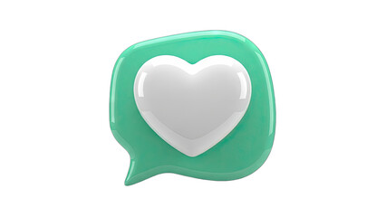 3D Green Speech Bubble with White Heart Icon on transparent background