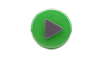 3D Green play button icon on transparent background