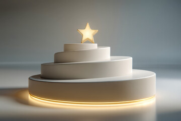 Three-step podium icon with hovering star, achievement recognition and success symbol