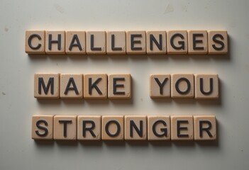 Inspirational Motivation by Challenges Make You Stronger on White Background
