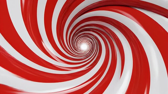 Red and White Candy Cane Swirl Tunnel - A striking view into a swirling tunnel composed of alternating red and white stripes, resembling a candy cane pattern.