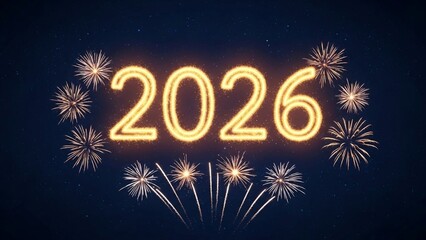 2026 New Year Celebration with Golden Fireworks in Night Sky