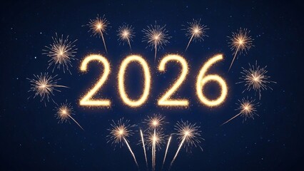 2026 New Year Celebration with Golden Fireworks in Night Sky