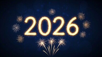 2026 New Year Celebration with Golden Fireworks in Night Sky