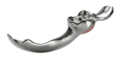 Abstract metallic dental prosthesis with pink gum detail on black background silver chrome