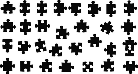 Naklejka premium Scattered puzzle pieces vector illustration jigsaw icon silhouette