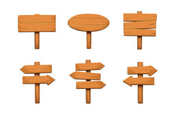 Set of six stylized wooden signs with warm lighting © icon_art