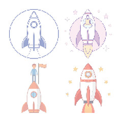 Fototapeta premium Rocketship Collection Featuring Space Exploration, Launch, And Future Technology Vector Illustrations