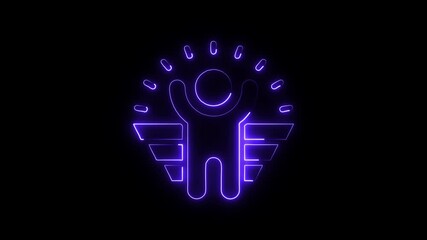 Glowing Neon Purple Human Figure With Wings and Halo Icon image photo