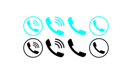 Call Icon Set Vector, Phone Handset and Communication Symbols for Contact, Customer Service, Mobile Apps, and Telecommunication Concepts, Isolated on Transparent Background
