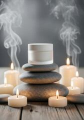 Minimal Cosmetic Cream Container Mockup With Spa Zen Concept.