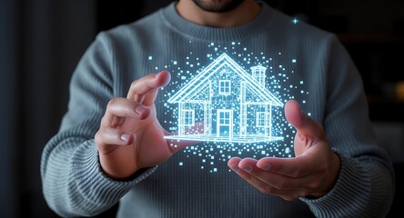 Man holding digital house model.
