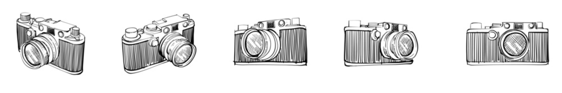 black and white hand drawn sketch of camera with some view 