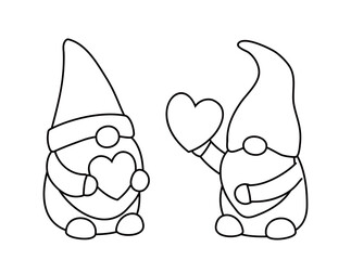 Valentine's Day Cute Gnome Outline, Coloring Pages and Templates set.
Black and white lines.