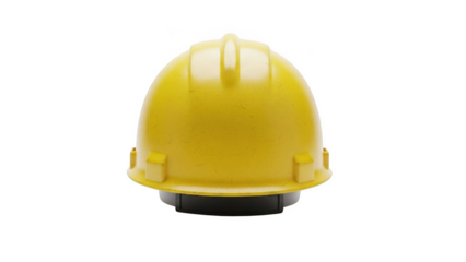 Yellow construction hard hat with scuffs and scratches on black background safety protective gear