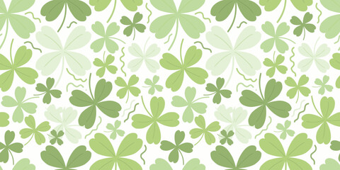 Seamless clover leaf pattern for St. Patrick's Day. Modern Botanical Seamless Background with shamrock leaves