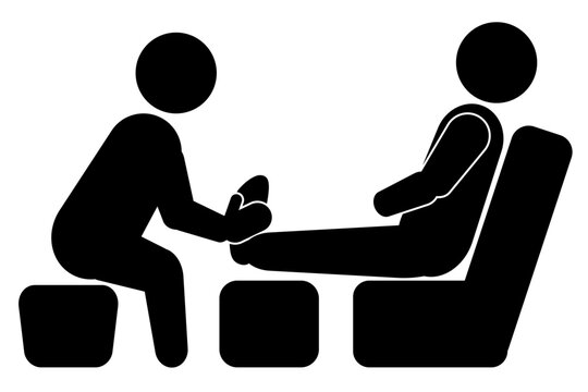 Foot Reflexology Massage Pictogram Icon, Therapist Giving Foot Massage on Chair
