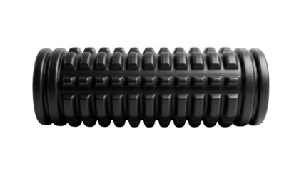 Black textured foam roller for muscle massage on a dark background massage roller muscle roller