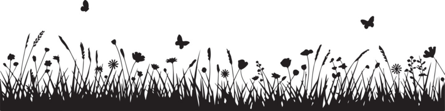 butterfly garden grass wildflower border vector silhouette layout icon
