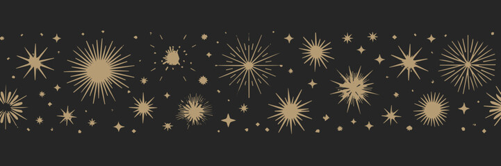 Obraz premium starburst decorative gold elements on dark seamless background