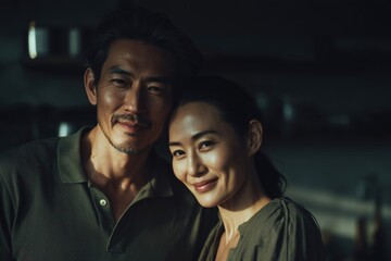 Close-up Portrait of Mature Asian Couple Smiling