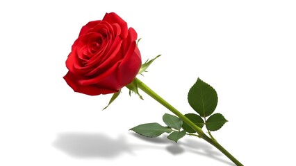 Naklejka premium Single Red Rose Flower with Green Stem and Leaves isolated PNG with Transparent Background