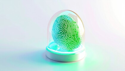 Glowing green fingerprint encased in a dome, futuristic concept