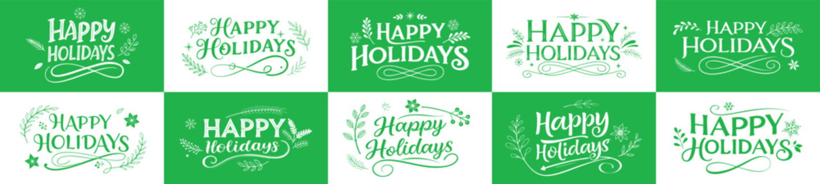 A modern minimalist happy holidays calligraphy set featuring a green color design perfect for festive use on transparent background