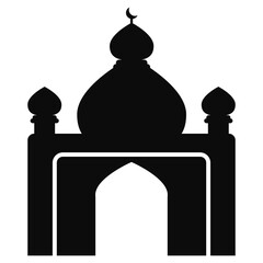 Ramadan Mosque Silhouette Icon on Black Background