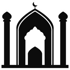 Ramadan Mosque Silhouette Icon on Black Background