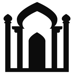 Ramadan Mosque Silhouette Icon on Black Background