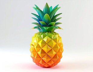 Vibrant geometric pineapple with gradient colors, isolated on white background