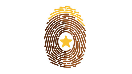 Biometric Identification Concept: Human Fingerprint with Yellow Star Vector Illustration