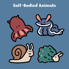 Cute Soft Bodied Animals Cartoon Illustration Set
