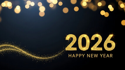 Happy new year 2026 celebration with golden lights and sparkles